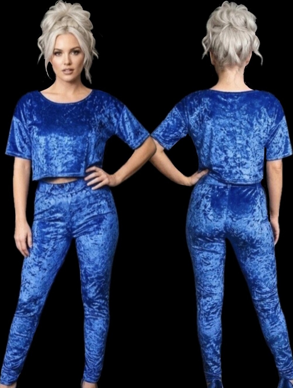 Vtg 90s Secret Treasures  blue sateen crop top High Waist Pant loungewear set L - Picture 13 of 17